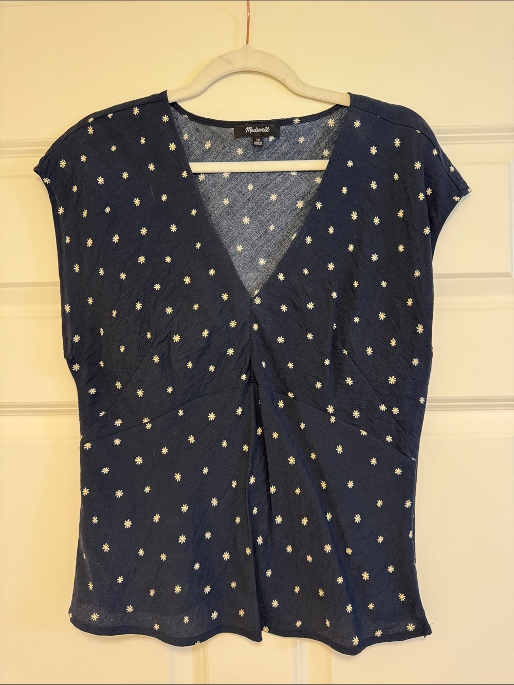 Madewell Navy Floral V-Neck Twist Front Top